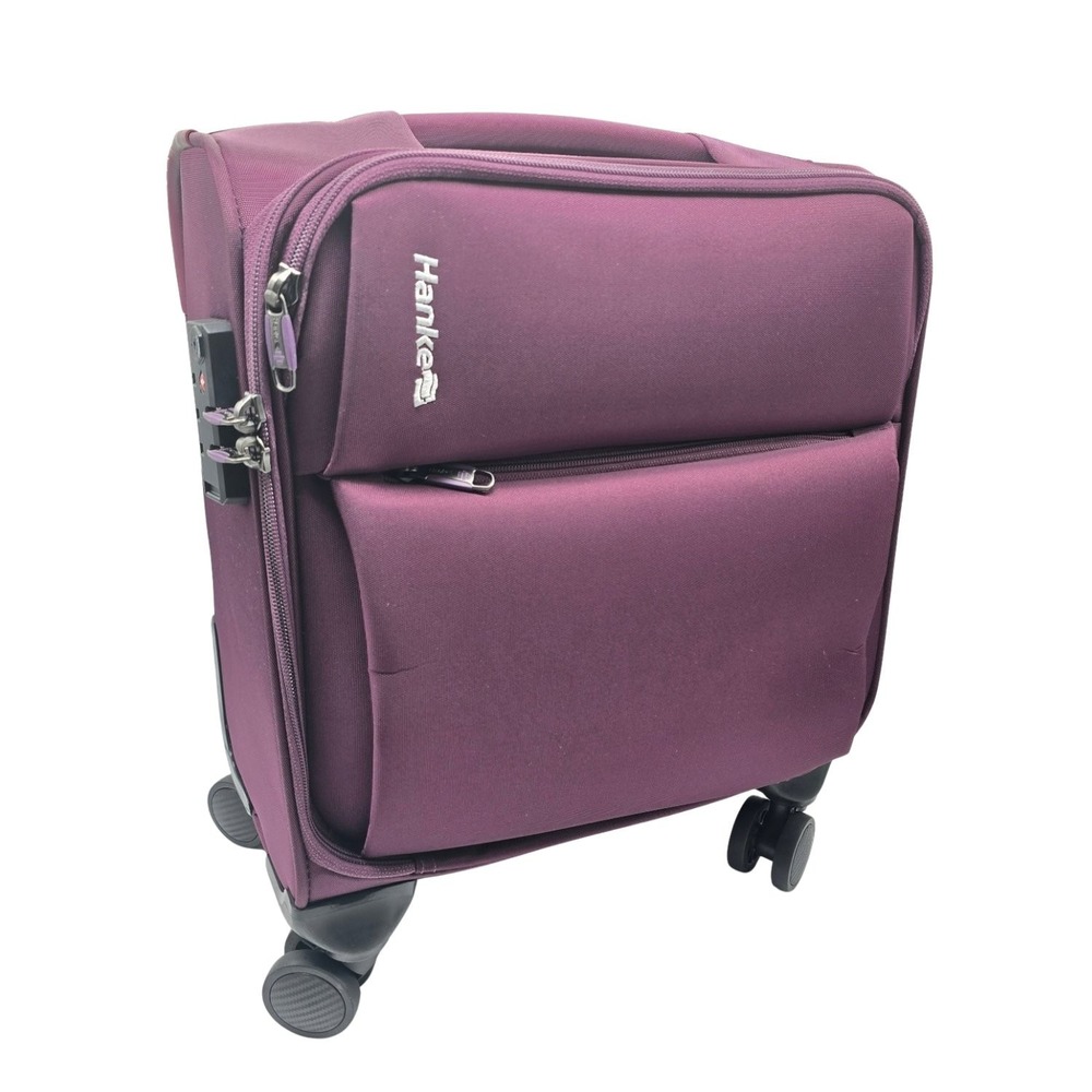 Hanke Underseat Carry On Luggage 16" Purple Spinner Suitcase TSA Lock 30L